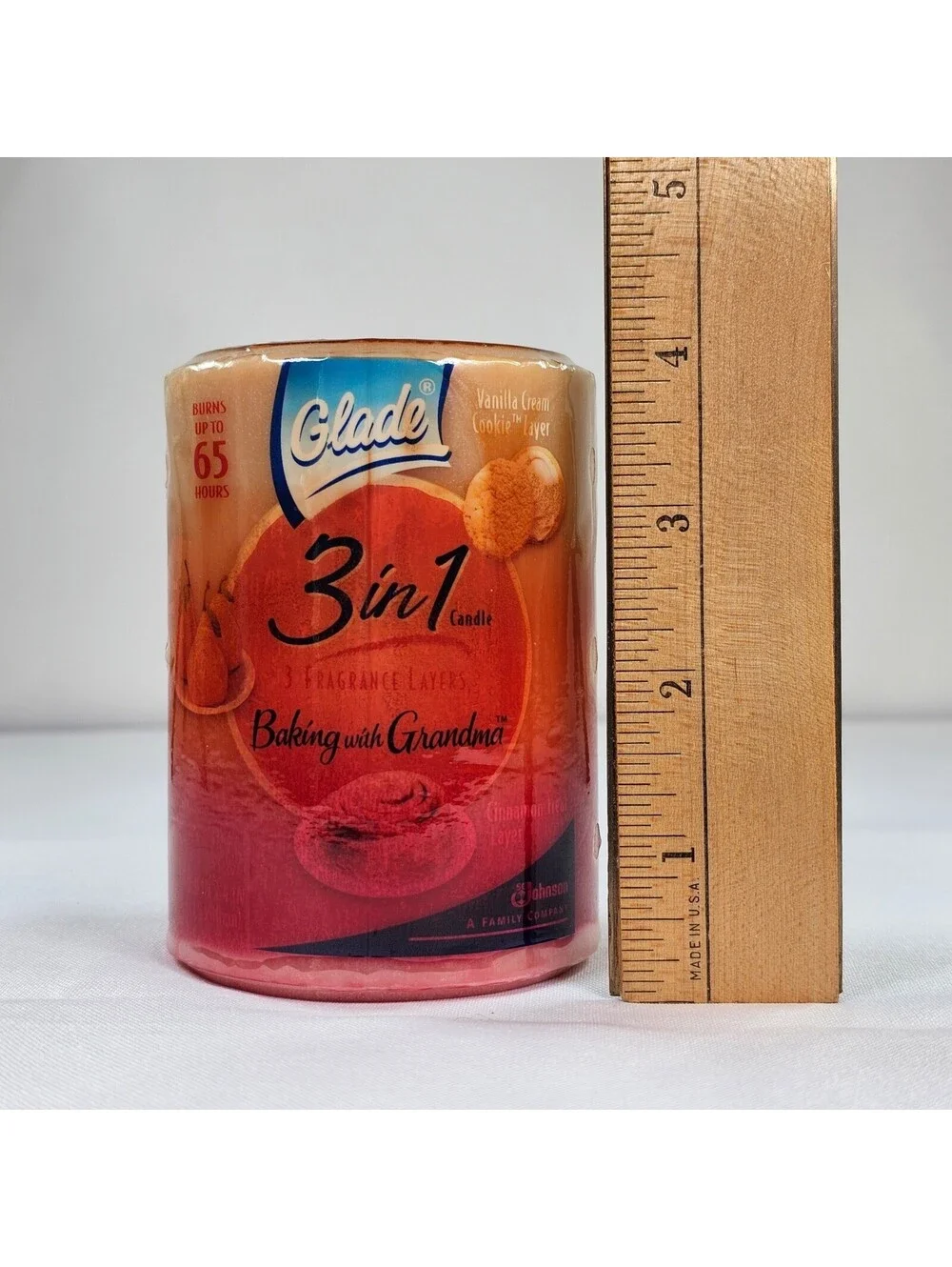 Glade 3 in 1 Candle Baking Grandma Vanilla Cookie Pear Cinnamon 4in Discontinued